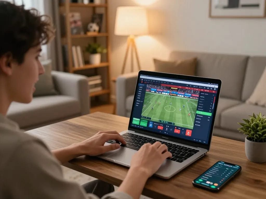 Engaged user placing bets on 78WIN live sports platform from the comfort of home