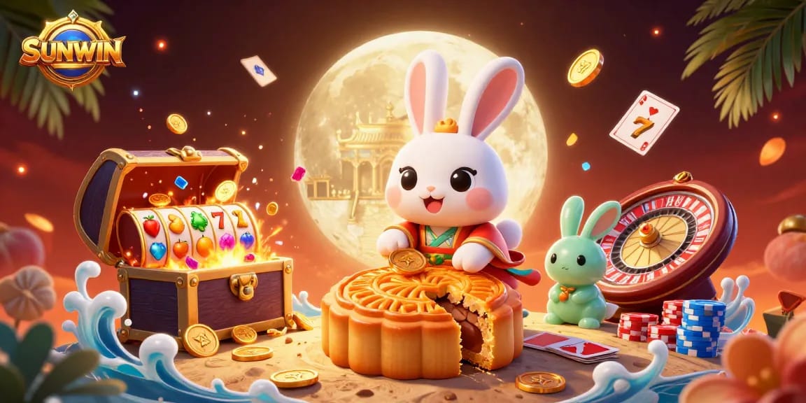 SUNWIN brings excitement with cartoon characters in a vibrant casino-themed lunar setting.
