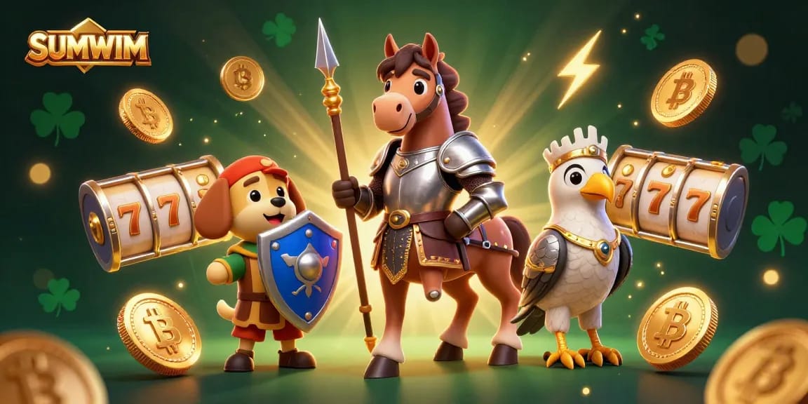 Engage with SUMWIM’s interactive casino experience featuring vibrant medieval characters and rich casino elements.