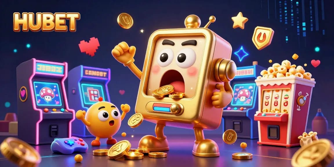 HUBET's exciting jackpot scene with a golden slot machine pouring coins, embodying thrilling online gaming.