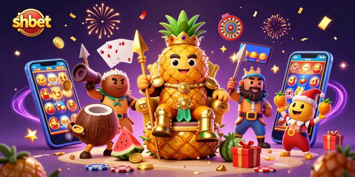 Experience the engaging world of shbet with a vibrant 3D illustration featuring the golden pineapple king and exciting casino elements.