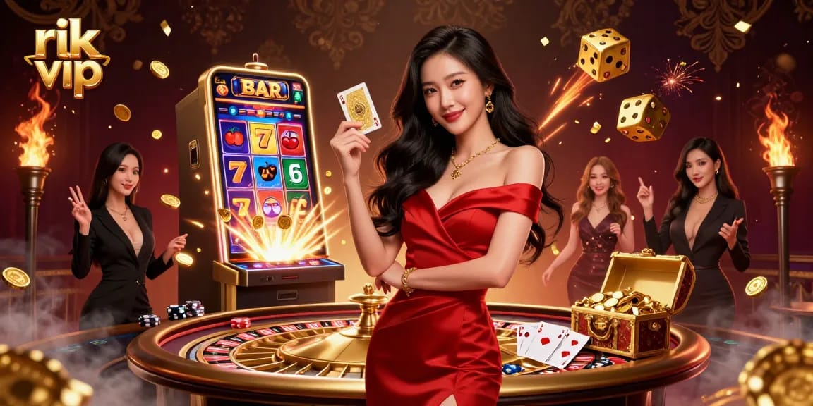 Engage with rik vip's exciting casino atmosphere featuring dynamic game elements and a confident dealer.