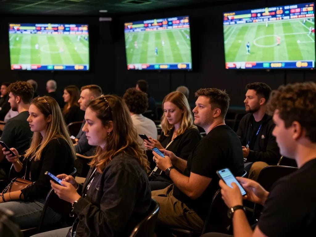 Fans engaging in keo nha cai hom nay by checking odds and placing bets in a lively sports betting arena.