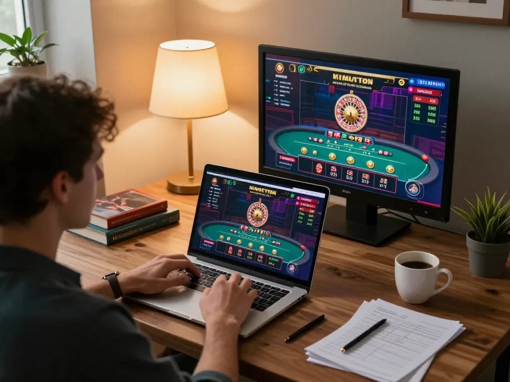 Engaging in online gaming at home with xoso66com, showcasing excitement and strategic gameplay.