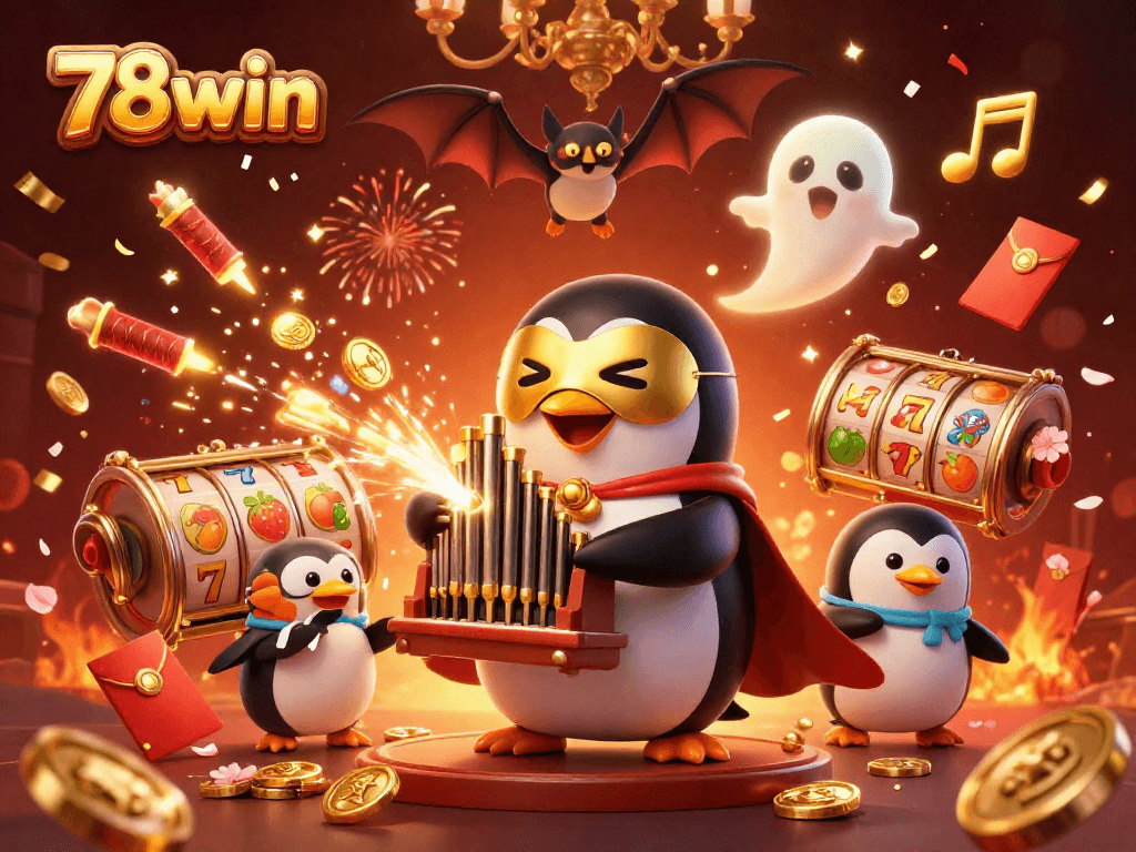78win captivates players with a vibrant casino scene filled with golden coins and lucky slots.