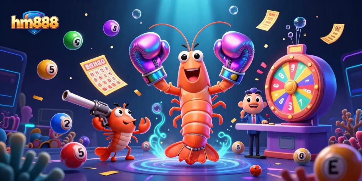 Engage in exciting gaming adventures at hm888 with vibrant lottery elements and animated characters.