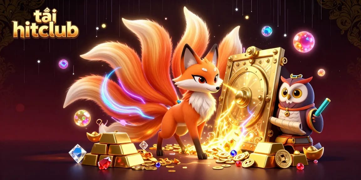 Tải hitclub features a vibrant scene with a mystical fox spirit and enchanted owl, showcasing exciting game elements.