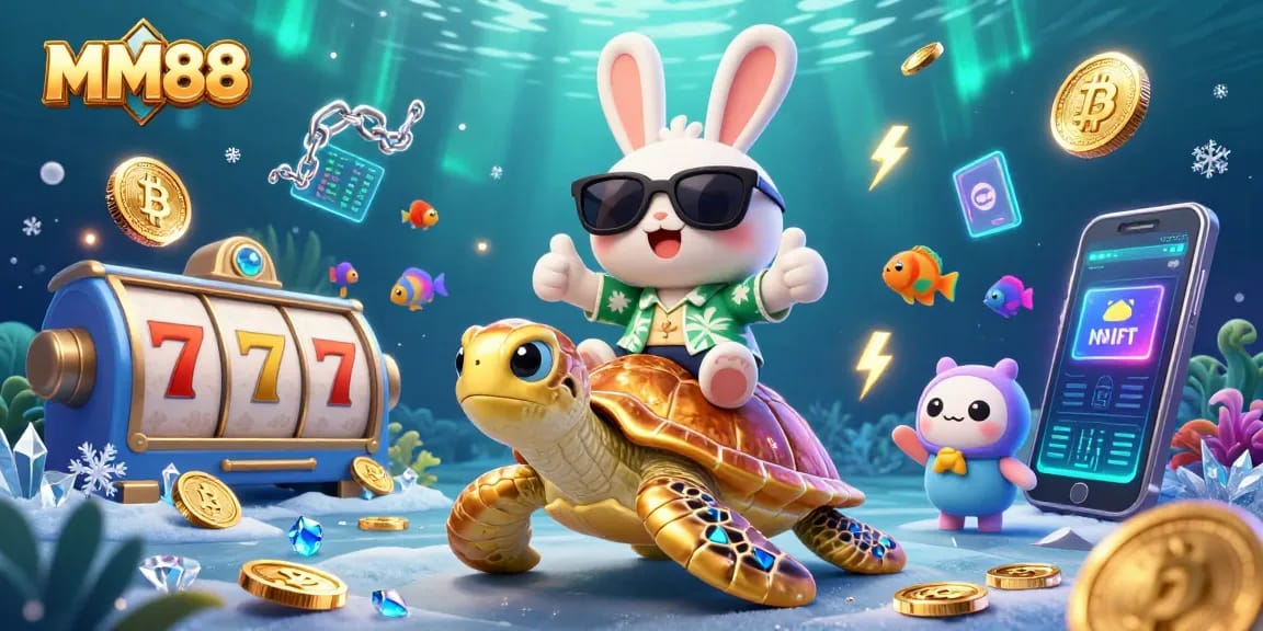 Play slots with MM88 for exciting wins in this vibrant underwater scene of fun!