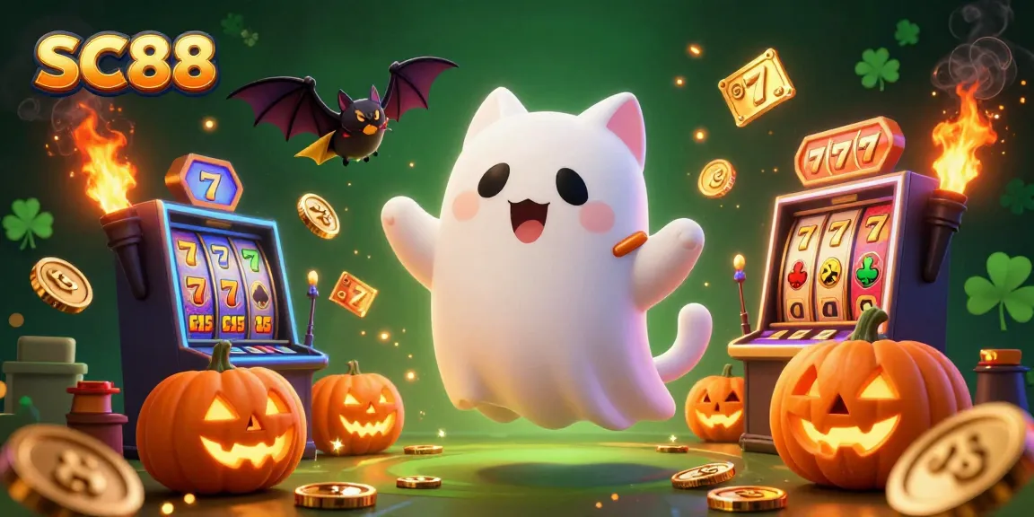 Experience vibrant gaming adventures at SC88 with a ghost cat and vampire bat in a lively casino scene.