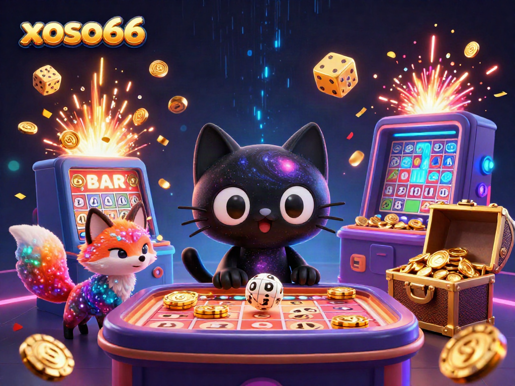 Experience the excitement of xoso66 with a cosmic lottery scene featuring captivating characters and vibrant game elements.