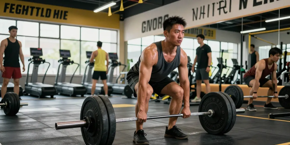 culturista entrenando en un vibrante entorno de fitness, mostrando el enfoque de Esteroidesshop en el crecimiento muscular y la dedicación.