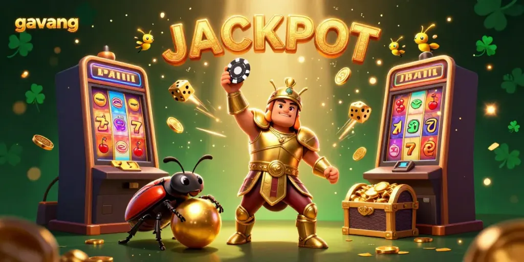 Experience the excitement of gambling with Gavang in this dynamic 3D illustration featuring victorious characters celebrating their wins.