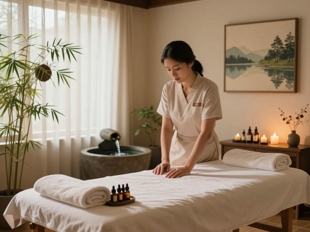 Relaxing 안산출장마사지 therapy setup in a serene spa with calming ambiance.