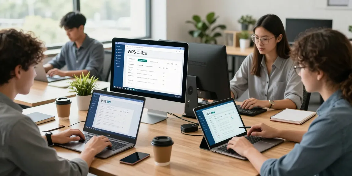 专业团队在使用WPS Office办公软件进行文档协作，展示高效工作环境。