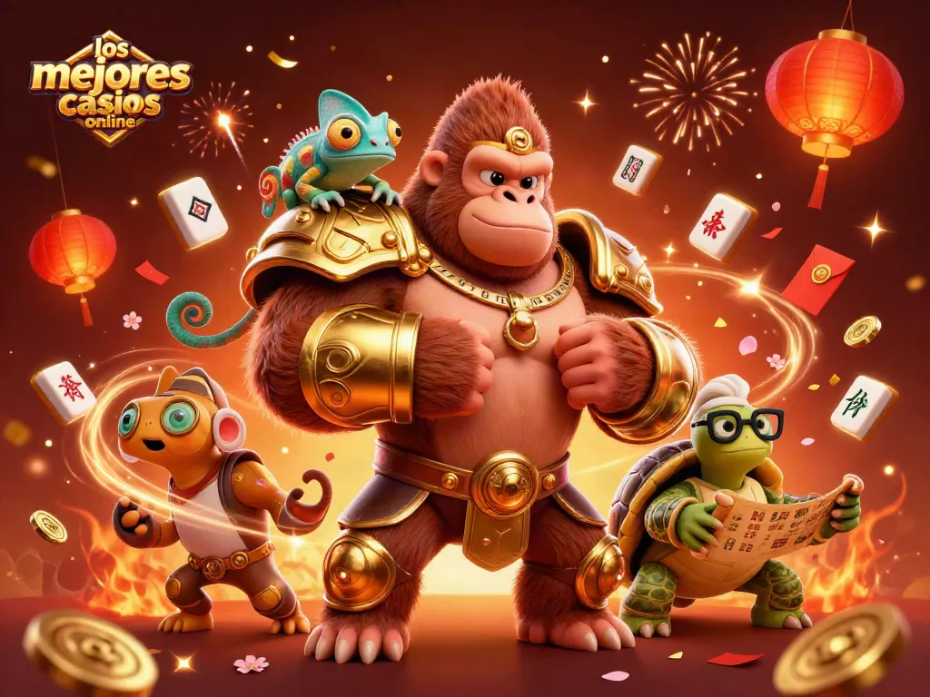 Los mejores casinos online presentan al rey gorila en armadura dorada junto a un camaleón espía y una tortuga sabia.