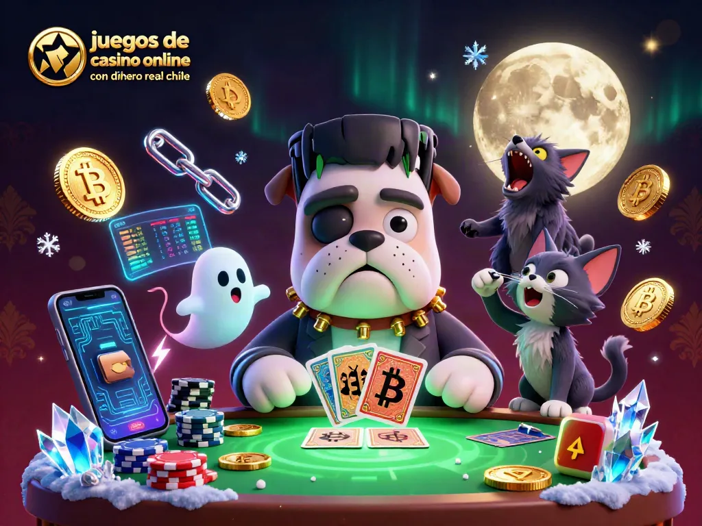 Juega en juegos de casino online con dinero real Chile con un bulldog Frankenstein en una mesa verde y efectos brillantes