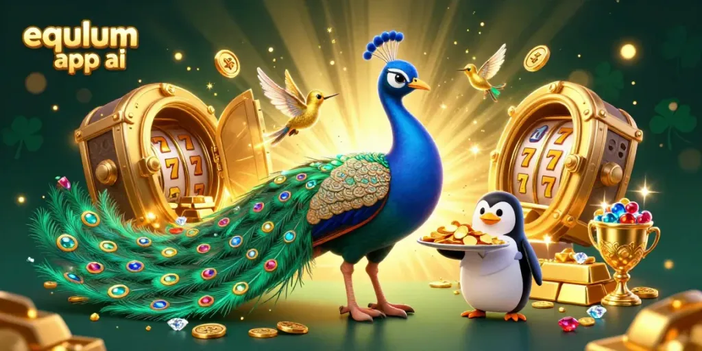 Engage with equlum app ai in a vibrant casino world showcasing dynamic slot reels and dazzling treasures.