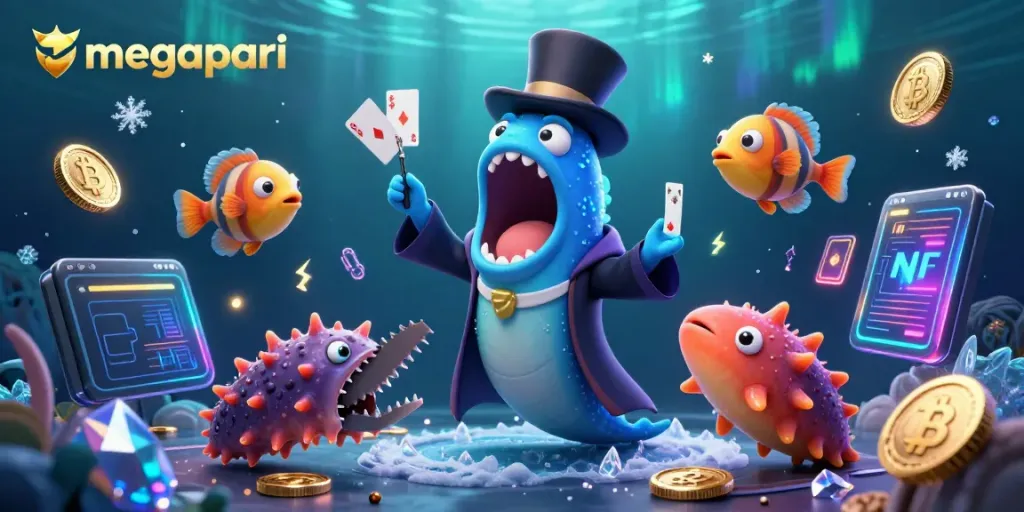 Jugando en MegaPari con un pez linterna iluminando un espectáculo mágico marino.