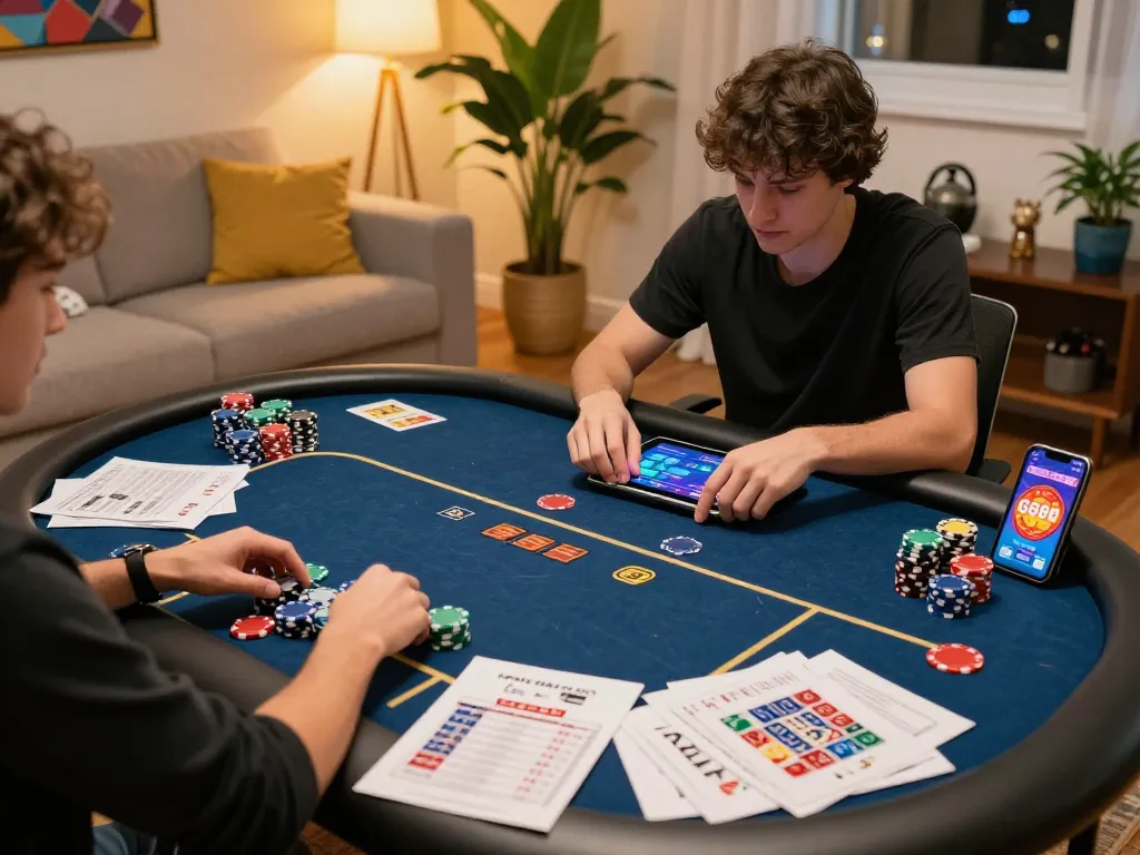 Engaging in poker gameplay on tablet with GG88 casino app, showcasing a cozy gaming setup