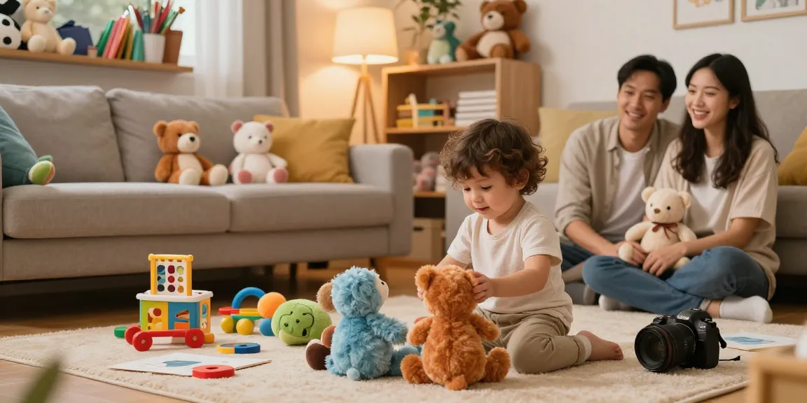 Juguetes Ya: niños felices jugando con peluches y juguetes en un ambiente acogedor.