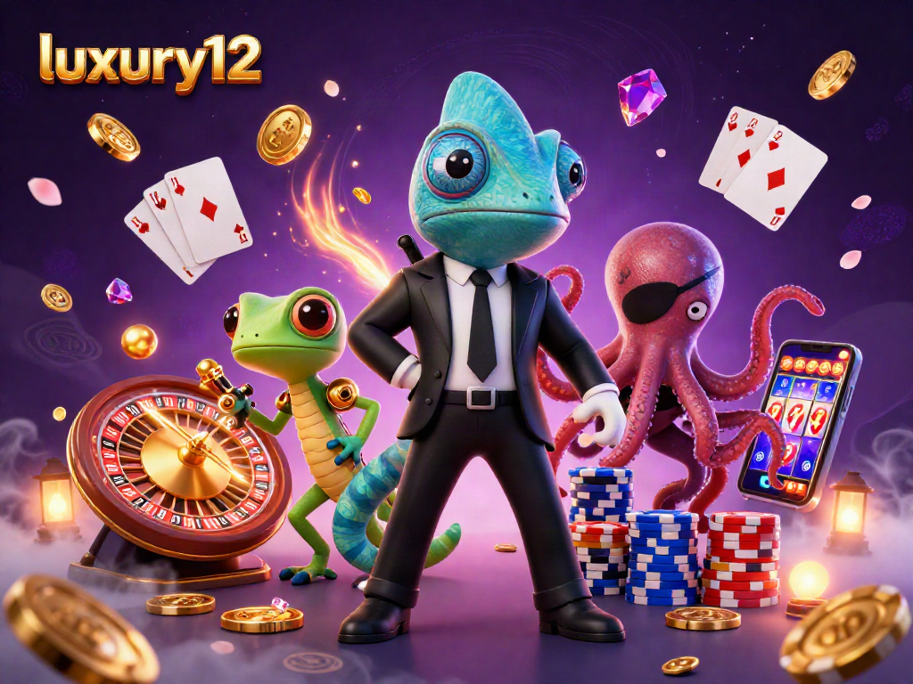 Experience excitement with luxury12's vibrant casino scene featuring animated characters and rich game elements.