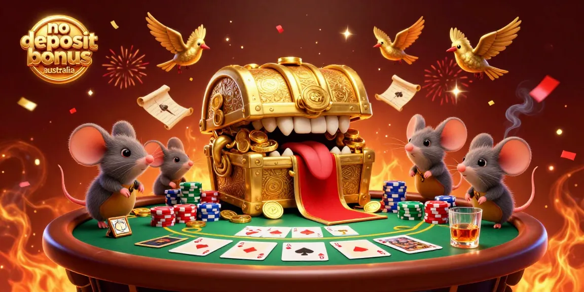 Discover exciting no deposit bonus australia illustration with vibrant casino elements and characters.