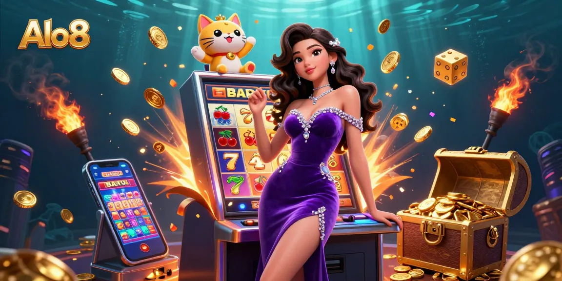 Experience thrilling gaming with Alo8 at a captivating jackpot scene featuring coins and excitement.