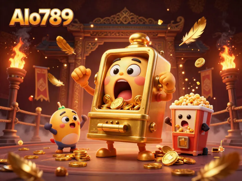 Alo789 slot machine celebrating a jackpot win amidst a vibrant casino-themed background.