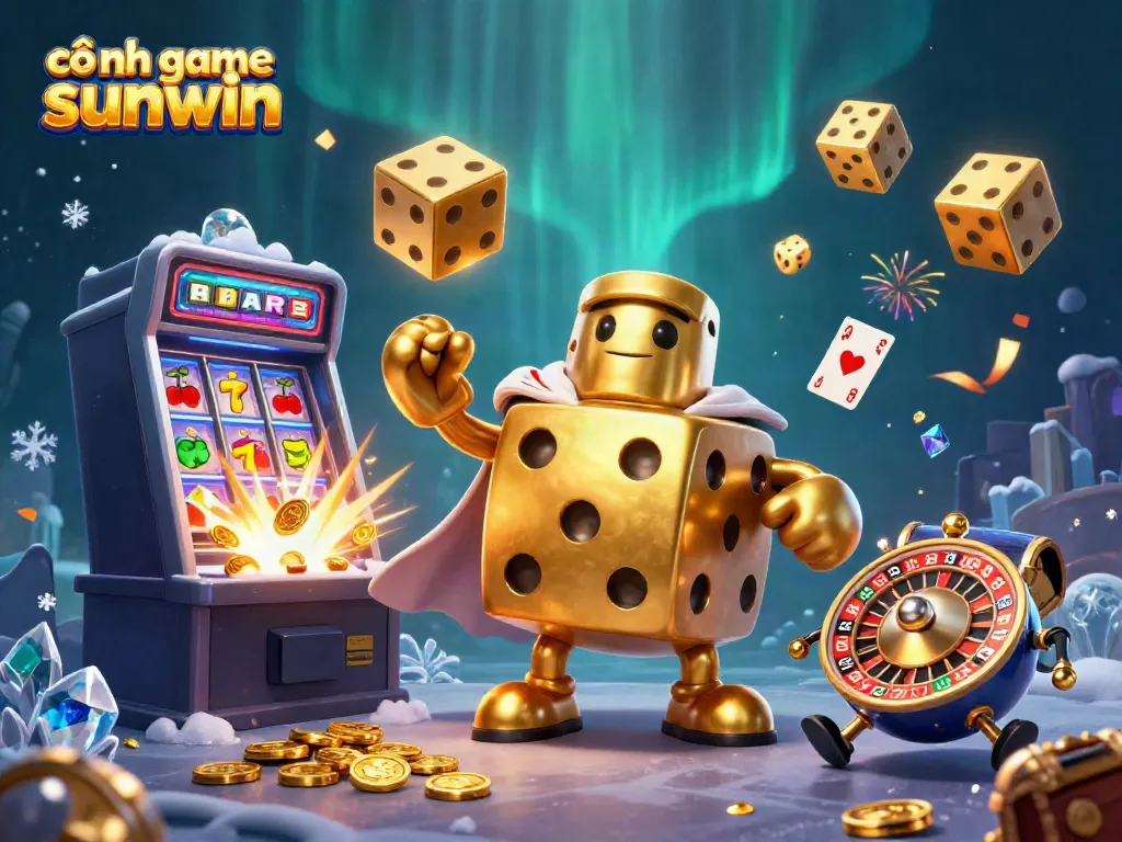 Experience the energetic atmosphere of cổng game sunwin with dynamic golden dice and casino elements.