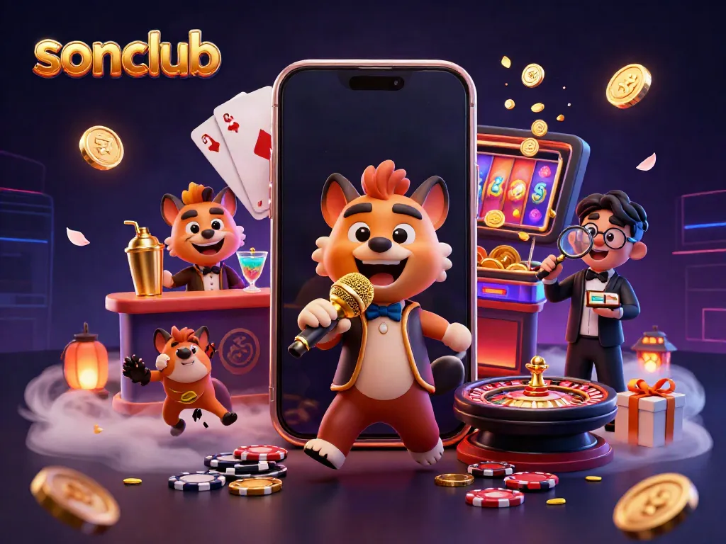 Join the laughter at sonclub as hyena characters animate a vibrant comedy casino scene.