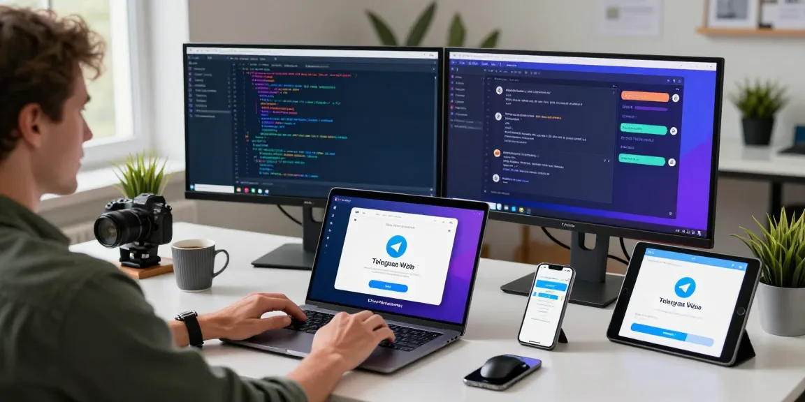 Engaging workspace using Telegram Web Version showcasing productivity with vibrant chat interfaces and modern tech.