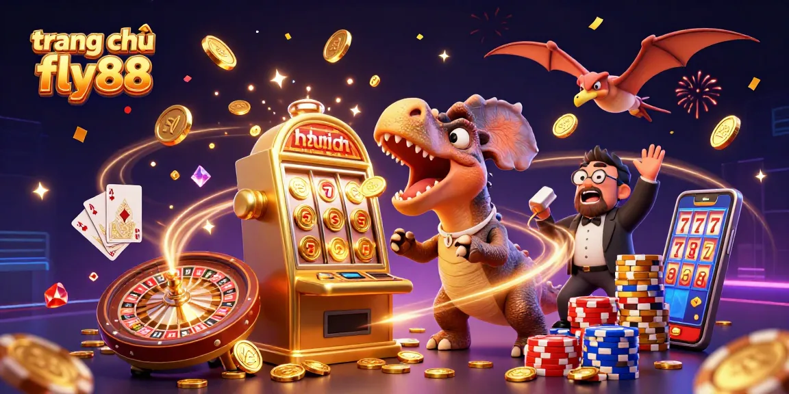 Experience the thrill of the trang chủ fly88 with a cartoon dinosaur hitting a jackpot slot!
