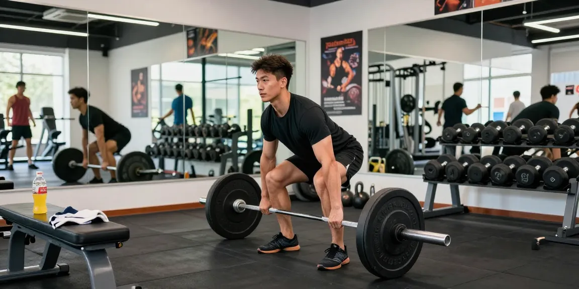Entrenamiento efectivo en Esteroidesshop con hombre levantando pesas.