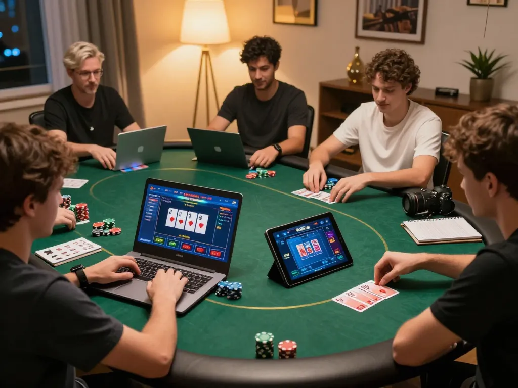 Players enjoying poker at O8casino, showcasing dynamic online gaming experience and strategic gameplay.