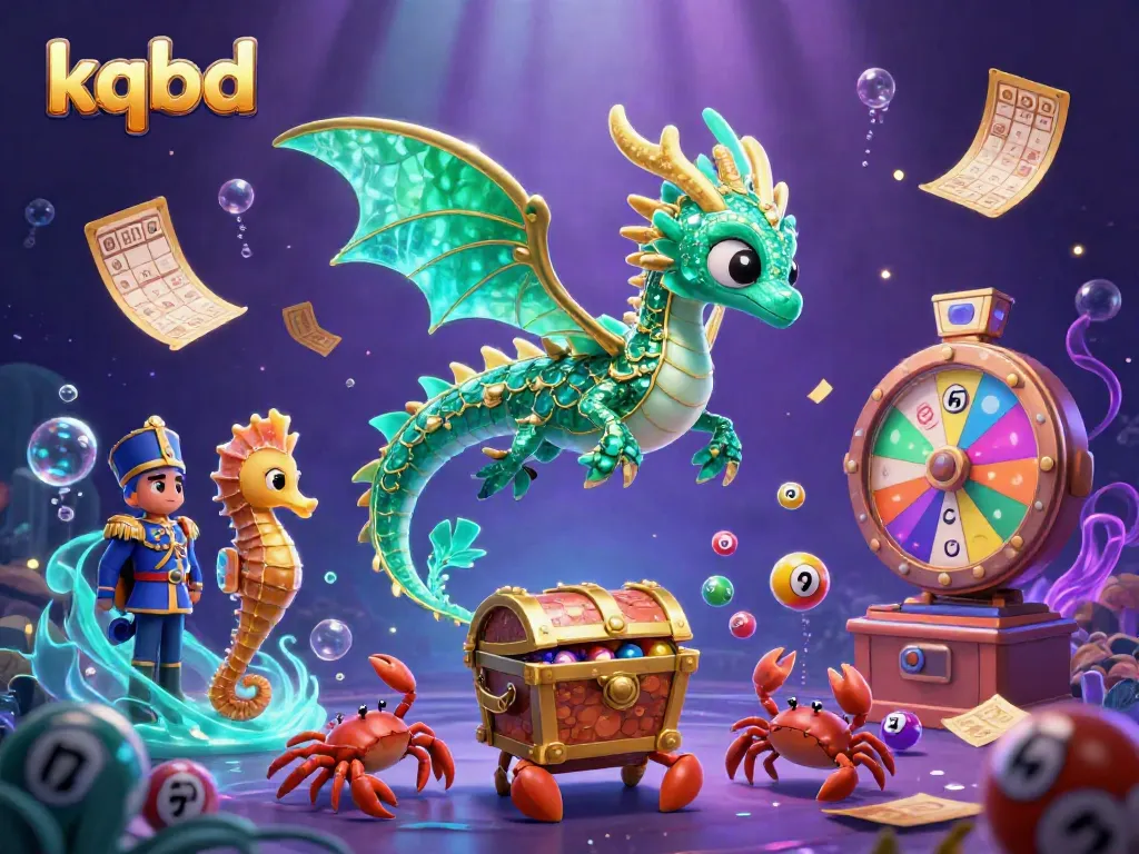 Engage with kqbd's vibrant underwater lottery scene, showcasing dynamic colorful elements and a treasure chest.