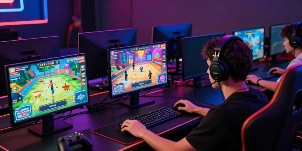 Player enjoying DU88 online gaming with vibrant interfaces and accessories.
