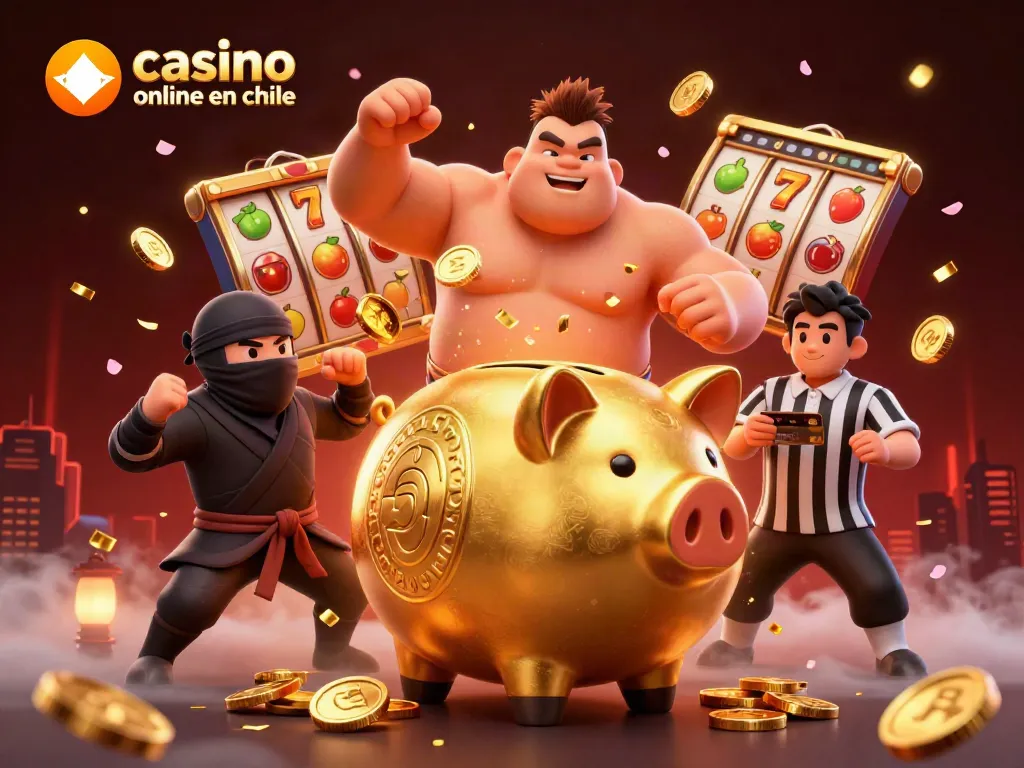 Disfruta de una emocionante escena de casino online en Chile con entretenimiento vibrante y símbolos dorados.