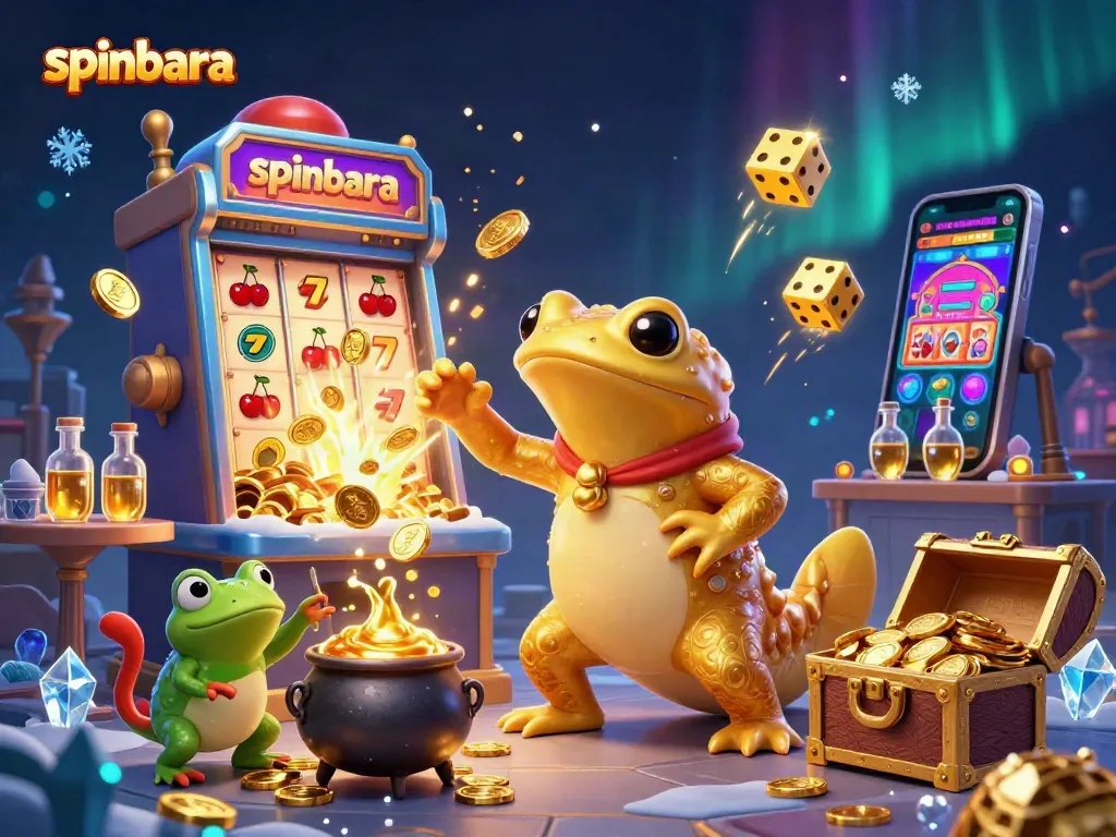 Spinbara energizes your gaming with a vibrant 3D illustration showcasing alchemy in action.