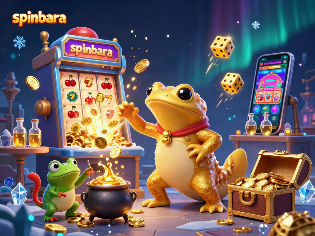 Spinbara energizes your gaming with a vibrant 3D illustration showcasing alchemy in action.