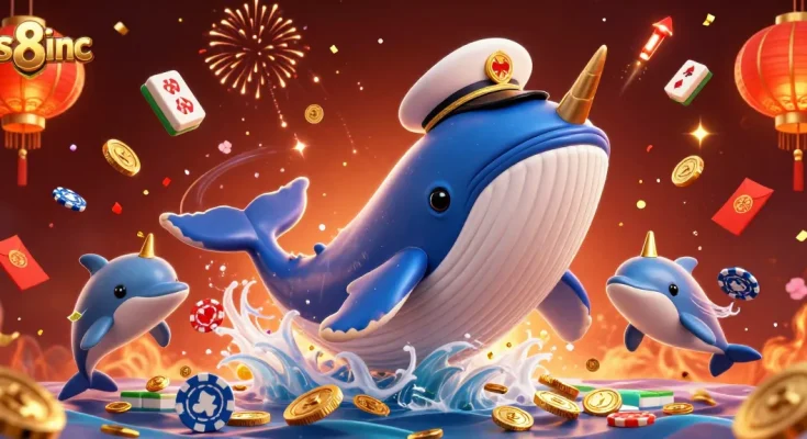 Experience the vibrant world of s8inc with playful dolphins and a captivating whale amidst a sea of winnings.
