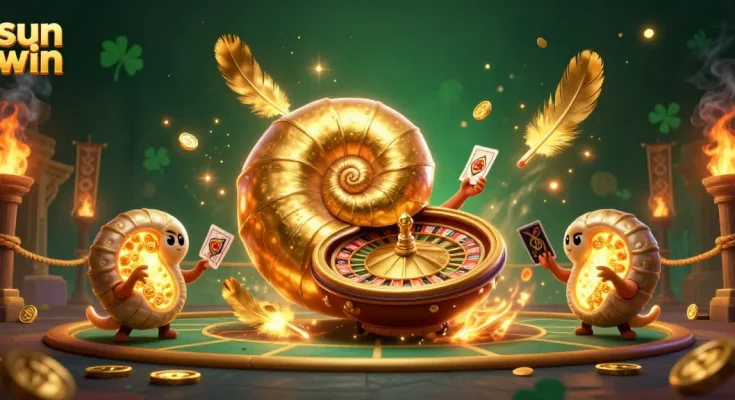 Experience thrilling action at sun win with the ancient nautilus, roulette, and glowing golden elements in a vibrant casino scene.