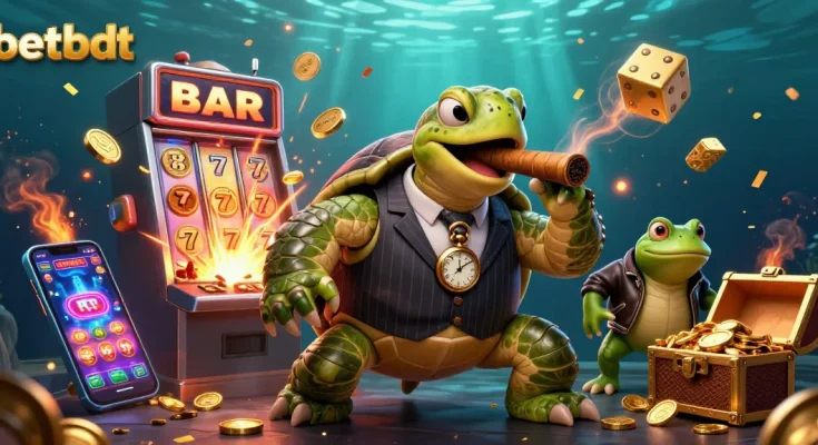 Engage with betbdt's immersive casino world featuring a massive snapping turtle and vibrant jackpots.