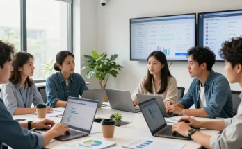 Optimización de servicios seo locales en equipo colaborativo, analizando estrategias digitales.