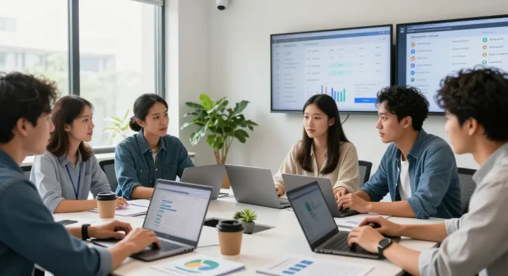 Optimización de servicios seo locales en equipo colaborativo, analizando estrategias digitales.