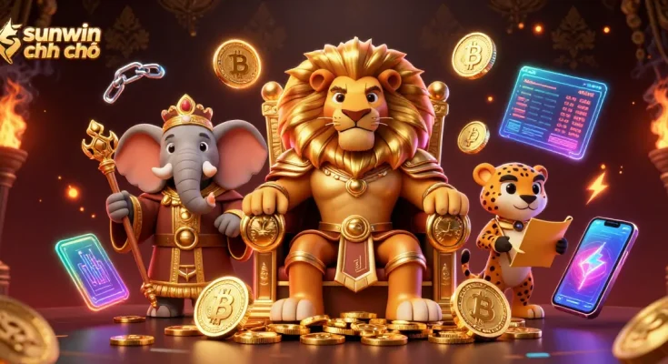 Engage in thrilling gameplay at sunwin chính chủ, a dynamic 3D cartoon casino scene featuring vibrant elements and characters.
