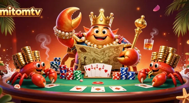 Experience the thrill of betting with mitomtv at this lively poker scene, featuring a golden crab emperor.