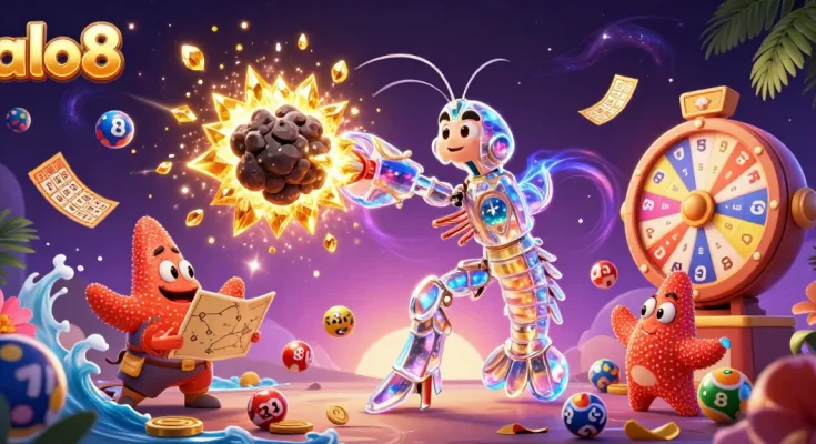 Experience the excitement of alo8 through a vibrant 3D casino scene with animated characters and colorful gambling elements.