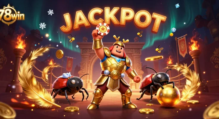Spin the luck with 78win in a dynamic casino arena celebrating victories with vivid illustrations.