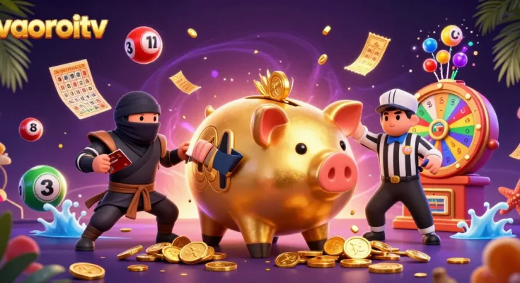 vaoroitv brings excitement to live betting with a dynamic casino-themed scene featuring cartoon characters.