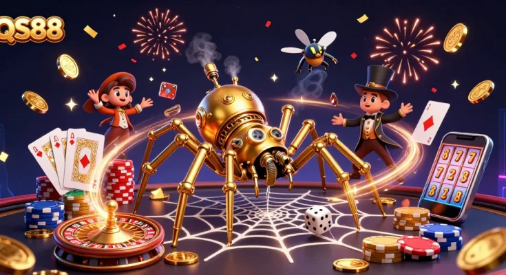 Experience thrilling victories at QS88 with a steampunk-themed gaming adventure surrounded by casino excitement.
